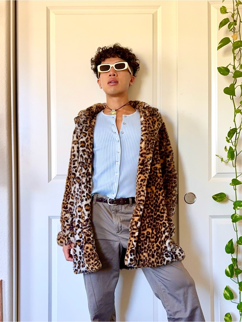 Vintage Y2K Leopard Faux-Fur Coat